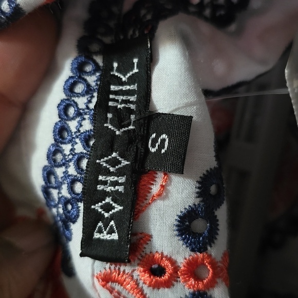 Boho Chic Heavy Embroidered Floral Eyelet Button-Down 3/4 Sleeve Blouse Small - Picture 7 of 8